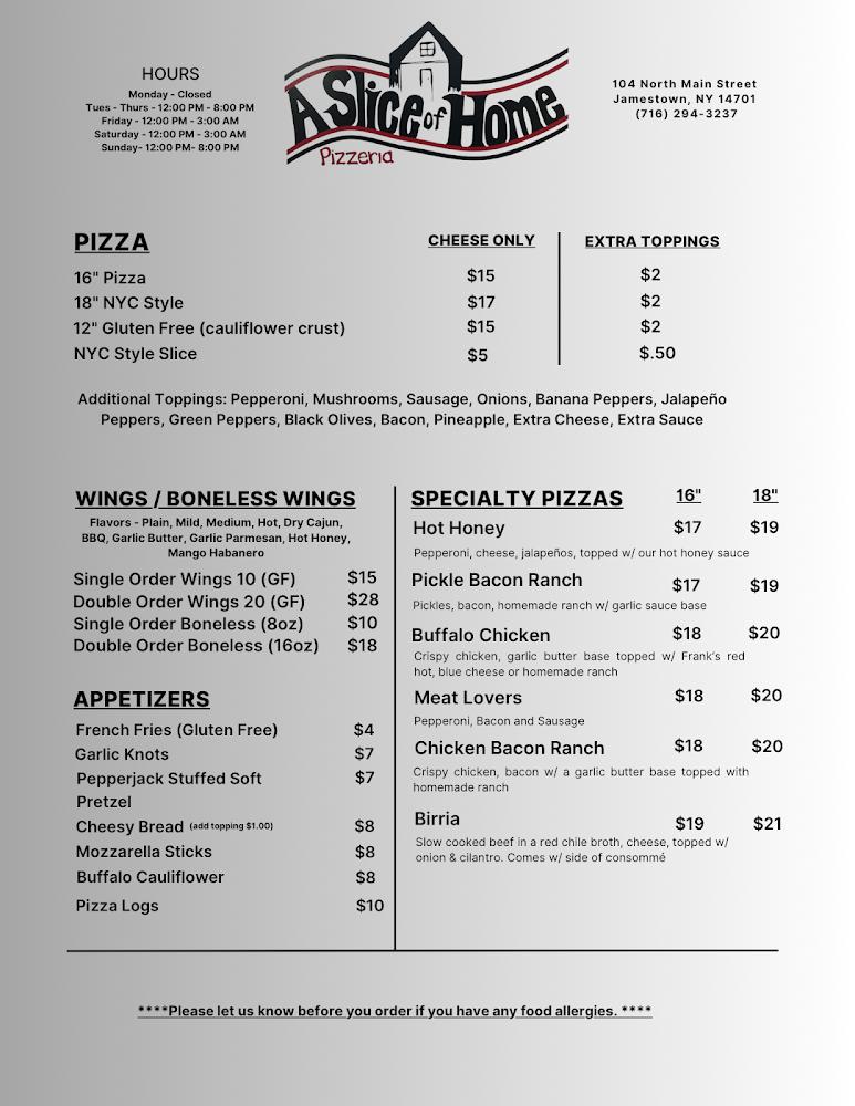 A Slice of Home Pizzeria Menu image 1